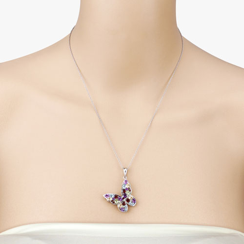 Bids.com 3.80 Carat Genuine Multi Stones .925 Sterling Silver Pendant Pendants
