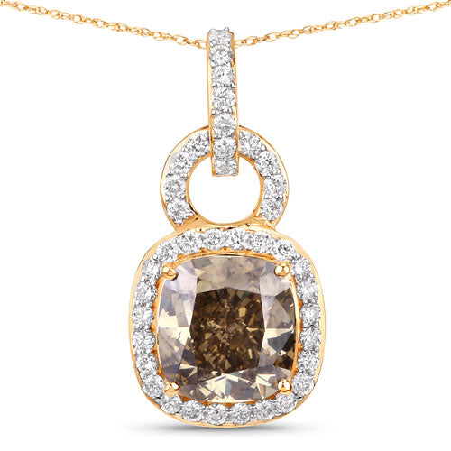 Bids.com IGI Certified 2.50 Carat Genuine Brown Diamond Center and 0.31cttw White Diamond 18K Yellow Gold Pendant (2.81cttw) Pendants