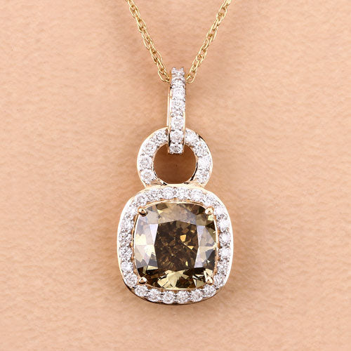 Bids.com IGI Certified 2.50 Carat Genuine Brown Diamond Center and 0.31cttw White Diamond 18K Yellow Gold Pendant (2.81cttw) Pendants