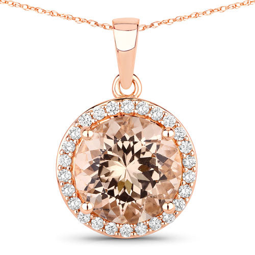 Bids.com 3.61 Carat Genuine Morganite and White Diamond 14K Rose Gold Pendant Pendants