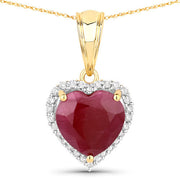 Bids.com 4.47 Carat Genuine Ruby and White Diamond 14K Yellow Gold Pendant Pendants