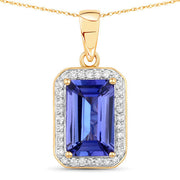 Bids.com 2.15 Carat Genuine Tanzanite and White Diamond 14K Yellow Gold Pendant Pendants