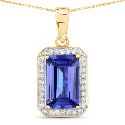 Bids.com 2.15 Carat Genuine Tanzanite and White Diamond 14K Yellow Gold Pendant Pendants