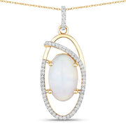 Bids.com 3.59 Carat Genuine Ethiopian Opal and White Diamond 14K Yellow Gold Pendant Pendants