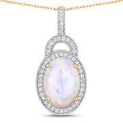 Bids.com 3.30 Carat Genuine Ethiopian Opal and White Diamond 14K Yellow Gold Pendant Pendants