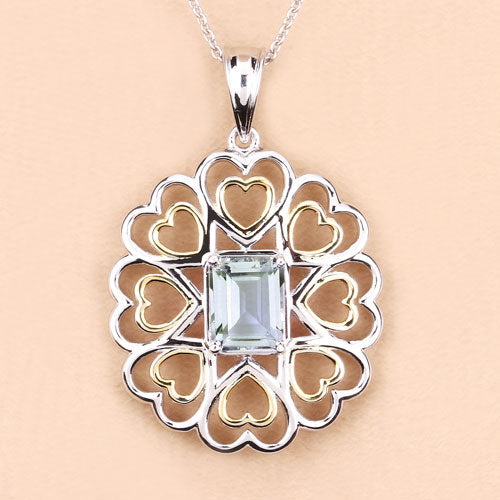 Bids.com 2.10 Carat Genuine Green Amethyst .925 Sterling Silver Pendant Pendants
