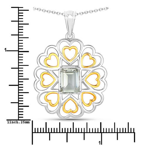 Bids.com 2.10 Carat Genuine Green Amethyst .925 Sterling Silver Pendant Pendants