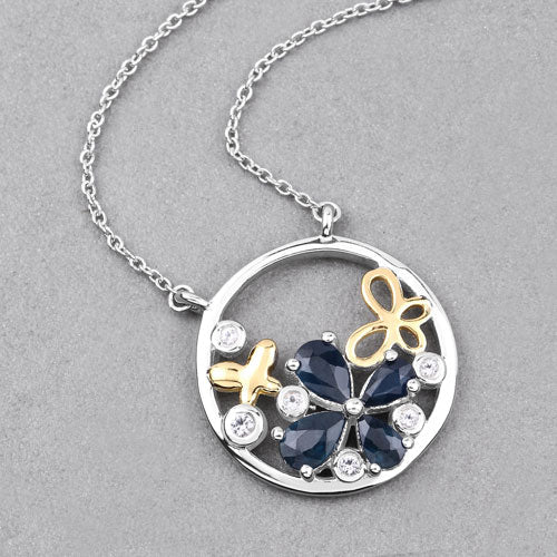 Bids.com 1.41 Carat Genuine Blue Sapphire and White Topaz .925 Sterling Silver Pendant Pendants