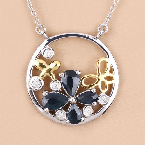 Bids.com 1.41 Carat Genuine Blue Sapphire and White Topaz .925 Sterling Silver Pendant Pendants