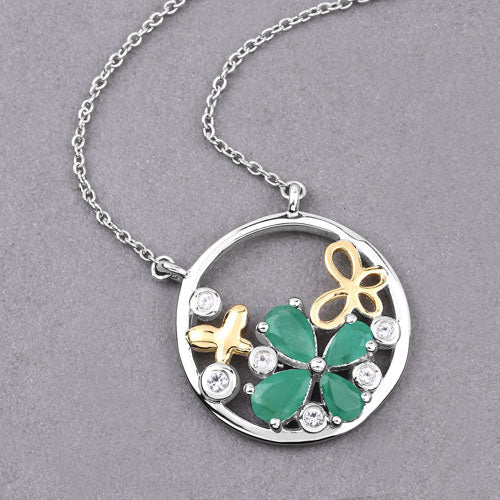 Bids.com 1.35 Carat Genuine Emerald and White Topaz .925 Sterling Silver Pendant Pendants
