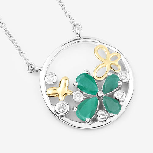 Bids.com 1.35 Carat Genuine Emerald and White Topaz .925 Sterling Silver Pendant Pendants