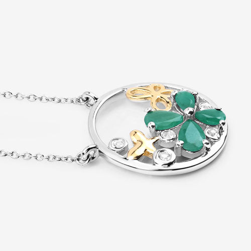 Bids.com 1.35 Carat Genuine Emerald and White Topaz .925 Sterling Silver Pendant Pendants