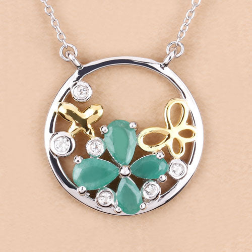 Bids.com 1.35 Carat Genuine Emerald and White Topaz .925 Sterling Silver Pendant Pendants