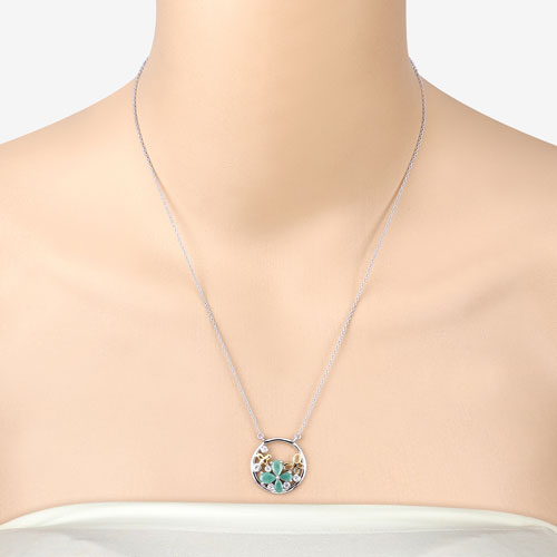 Bids.com 1.35 Carat Genuine Emerald and White Topaz .925 Sterling Silver Pendant Pendants