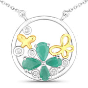 Bids.com 1.35 Carat Genuine Emerald and White Topaz .925 Sterling Silver Pendant Pendants
