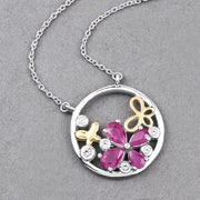 Bids.com 1.47 Carat Genuine Ruby and White Topaz .925 Sterling Silver Pendant Pendants