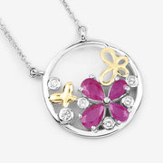 Bids.com 1.47 Carat Genuine Ruby and White Topaz .925 Sterling Silver Pendant Pendants