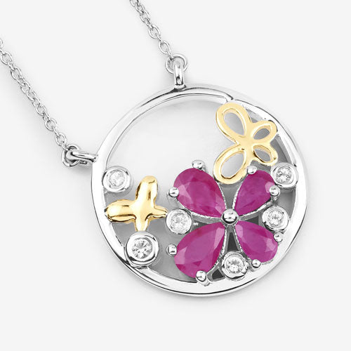 Bids.com 1.47 Carat Genuine Ruby and White Topaz .925 Sterling Silver Pendant Pendants