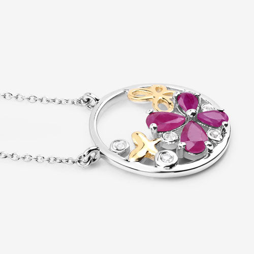 Bids.com 1.47 Carat Genuine Ruby and White Topaz .925 Sterling Silver Pendant Pendants