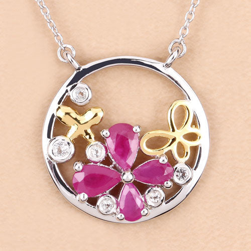 Bids.com 1.47 Carat Genuine Ruby and White Topaz .925 Sterling Silver Pendant Pendants