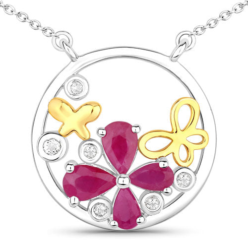 Bids.com 1.47 Carat Genuine Ruby and White Topaz .925 Sterling Silver Pendant Pendants