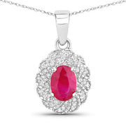 Bids.com 0.95 Carat Genuine Ruby and White Diamond 10K White Gold Pendant Pendants
