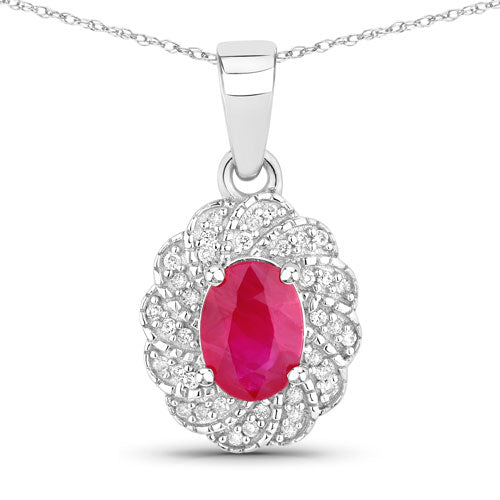 Bids.com 0.95 Carat Genuine Ruby and White Diamond 10K White Gold Pendant Pendants
