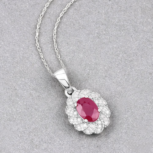 Bids.com 0.95 Carat Genuine Ruby and White Diamond 10K White Gold Pendant Pendants
