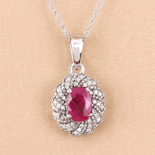 Bids.com 0.95 Carat Genuine Ruby and White Diamond 10K White Gold Pendant Pendants