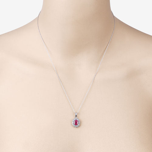 Bids.com 0.95 Carat Genuine Ruby and White Diamond 10K White Gold Pendant Pendants