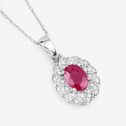 Bids.com 0.95 Carat Genuine Ruby and White Diamond 10K White Gold Pendant Pendants