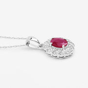 Bids.com 0.95 Carat Genuine Ruby and White Diamond 10K White Gold Pendant Pendants