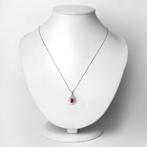 Bids.com 0.95 Carat Genuine Ruby and White Diamond 10K White Gold Pendant Pendants