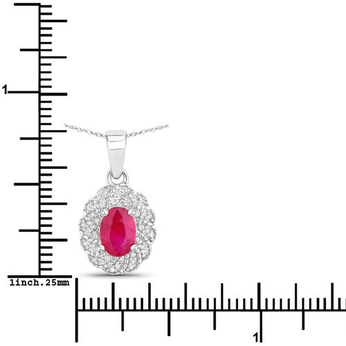 Bids.com 0.95 Carat Genuine Ruby and White Diamond 10K White Gold Pendant Pendants