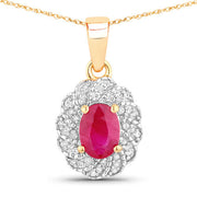 Bids.com 0.95 Carat Genuine Ruby and White Diamond 10K Yellow Gold Pendant Pendants