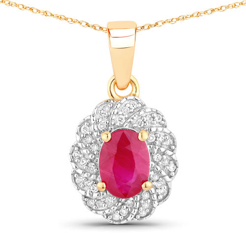 Bids.com 0.95 Carat Genuine Ruby and White Diamond 10K Yellow Gold Pendant Pendants