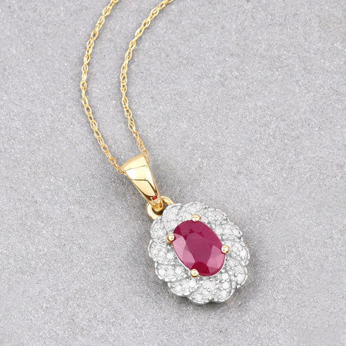 Bids.com 0.95 Carat Genuine Ruby and White Diamond 10K Yellow Gold Pendant Pendants