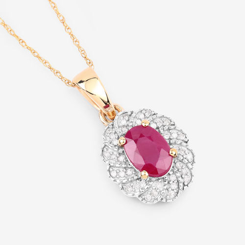 Bids.com 0.95 Carat Genuine Ruby and White Diamond 10K Yellow Gold Pendant Pendants