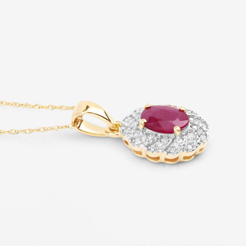 Bids.com 0.95 Carat Genuine Ruby and White Diamond 10K Yellow Gold Pendant Pendants