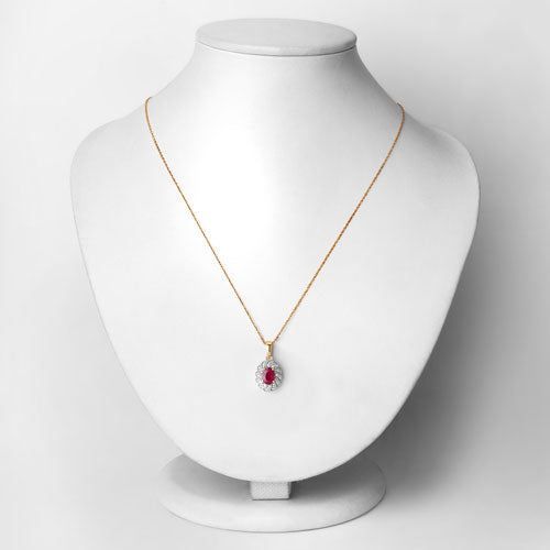 Bids.com 0.95 Carat Genuine Ruby and White Diamond 10K Yellow Gold Pendant Pendants