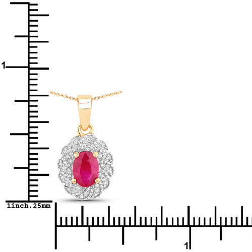 Bids.com 0.95 Carat Genuine Ruby and White Diamond 10K Yellow Gold Pendant Pendants