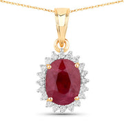 Bids.com 1.60 Carat Genuine Ruby and White Diamond 10K Yellow Gold Pendant Pendants