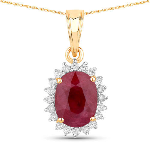 Bids.com 1.60 Carat Genuine Ruby and White Diamond 10K Yellow Gold Pendant Pendants