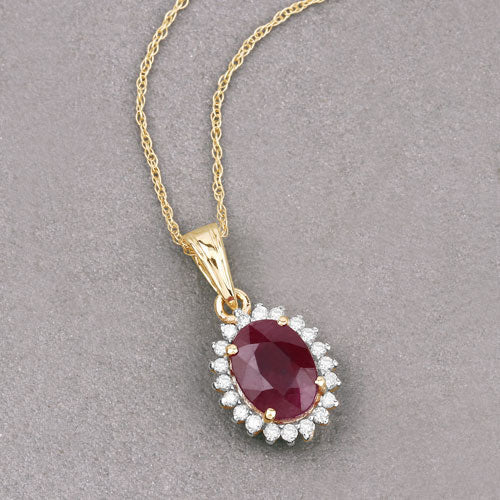 Bids.com 1.60 Carat Genuine Ruby and White Diamond 10K Yellow Gold Pendant Pendants
