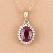 Bids.com 1.60 Carat Genuine Ruby and White Diamond 10K Yellow Gold Pendant Pendants