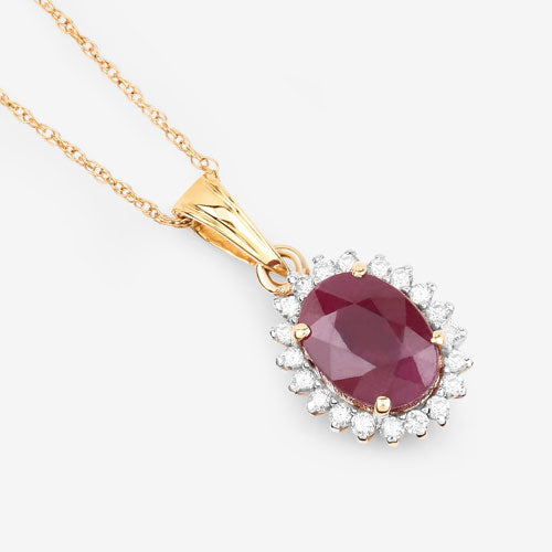 Bids.com 1.60 Carat Genuine Ruby and White Diamond 10K Yellow Gold Pendant Pendants