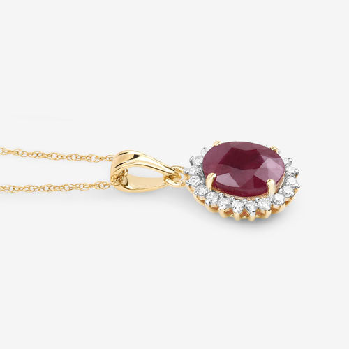 Bids.com 1.60 Carat Genuine Ruby and White Diamond 10K Yellow Gold Pendant Pendants