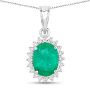 Bids.com 1.36 Carat Genuine Zambian Emerald and White Diamond 10K White Gold Pendant Pendants