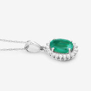 Bids.com 1.36 Carat Genuine Zambian Emerald and White Diamond 10K White Gold Pendant Pendants