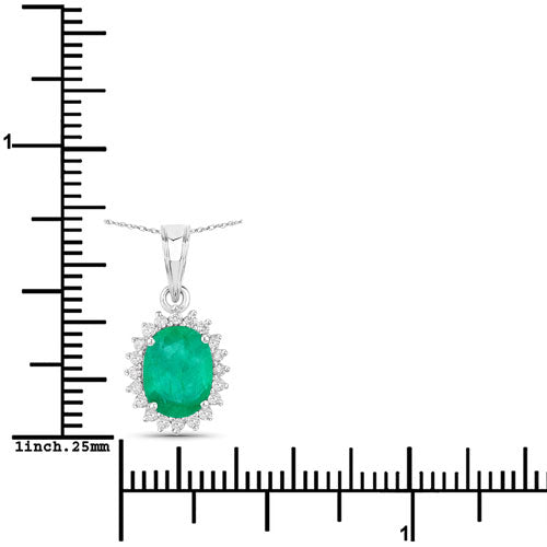 Bids.com 1.36 Carat Genuine Zambian Emerald and White Diamond 10K White Gold Pendant Pendants